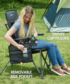 PORTAL Oversized Folding High Back Lawn Chairs Portable for Adults Outside Hard Armrest Cup Holder Carrying Strap for Camp Soccer Sports, Supports 300LBS, Black Mesh back 14 91Rt8VZl1lL