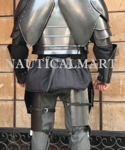 NauticalMart Medieval Black Knight Armor Breastplate, Pauldrons, Arm Guard, Greaves Wearable Halloween Costume 7 91RzGyDIyL