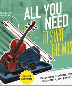 Mendini By Cecilio Violin - MV500+92D - Size 4/4 (Full Size), Black Solid Wood - Flamed, 1-Piece Violins w/Case, Tuner, Shoulder Rest, Bow, Rosin, Bridge & Strings - Adult, Kids Size: 4/4 (Full Size) 46 91S5Pl0T qS