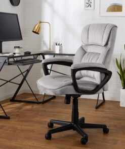 Amazon Basics Classic Office Desk Computer Chair - Adjustable, Swiveling, Ultra-Soft Microfiber, Lumbar Support, 28"D x 25"W x 43.5"H, Light Gray 17 91SEFqRpg1L