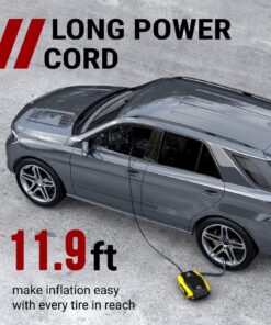 VacLife Portable Air Compressor - Air Pump for Car Tires (up to 50 PSI), 12V DC Tire Pump for Bikes (up to 150 PSI) w/ LED Light, Digital Pressure Gauge, Model: ATJ-1166, Yellow (VL701) Large 33 91SMcOcy3NL