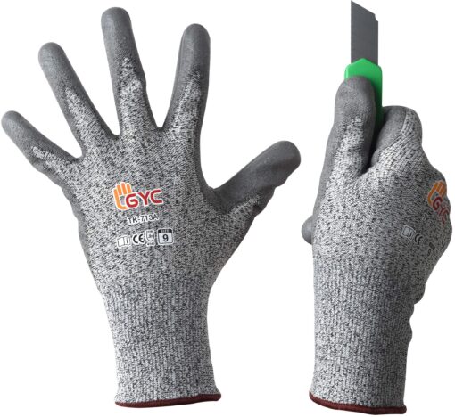 GYC Gloves, Cut Resistant Safety Work Gloves - Level 5 Cut Protection, 10 Pairs Pack - Excellent Dexterity & Breathability, Comfortable Soft PU coated (TK-713A/Size 10 - X-LARGE) Tk-713a_10(xl) 10 Pairs