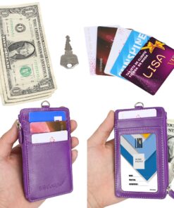Badge Holder with Zip, Wisdompro School Supply 2-Sided Vertical PU Leather College ID Badge Holder with 1 ID Window, 4 Card Slots, 1 Side Zipper Pocket and 20 Inch Leather Neck Lanyard Strap - Purple 14 91SN Pm7I6L