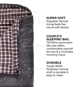 TETON Sports Mammoth Queen Size Sleeping Bag- Double Sleeping Bag – A Warm Bag The Whole Family can Enjoy – Great Sleeping Bag for Camping, Hunting and Base Camp. Compression Sack Included Grey (Cotton Flannel Liner) Mammoth 0F 35 91SWHWa2WpL
