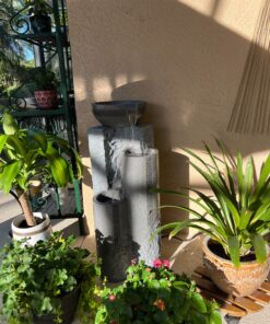 Bowl and Pillar Zen Modern Outdoor Floor Water Fountain 34 1/2" High with LED Light Cascading for Garden Patio Backyard Deck Home Lawn Porch House Relaxation Exterior Balcony - John Timberland 25 91SZta8Pl7L