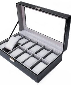 Sodynee WBPU12-03 Watch Dislpay Box Organizer, Pu Leather with Glass Top, Large, Black 12"(D) x 7.5"(W) x 3.2"(H) 19 91SiDey4hrL