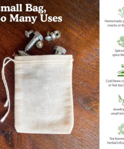 Regency Wraps 100% Cotton Drawstring Bag, Pouches for Enclosing Bulk Spices, Tea, Potpourri, and Jewelry, 100% Cotton Mini Bags, 3" x 4", Pack of 4, Natural 12 91Sk1Su64OL