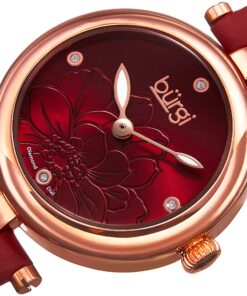 Burgi Diamond Accented Flower Dial Watch - 4 Diamond Hour Markers On Genuine Leather Strap - BUR128 10 91SlSSG73iL