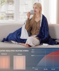 Alternative view of Bedsure Heated Blanket Electric Throw - Soft Flannel Electric Blanket, Heating Blanket with 4 Time Settings, 6 Heat Settings, and 3 hrs Timer Auto Shut Off (50x60 inches, Navy) 01 - Navy
