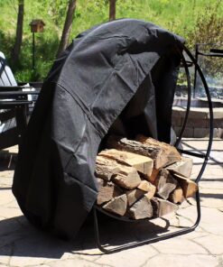 Sunnydaze Outdoor Firewood Log Hoop and Cover Set - Powder-Coated Steel Rack and PVC Cover - Black - 40-Inch 40 in 26 91T0Nfk2NL