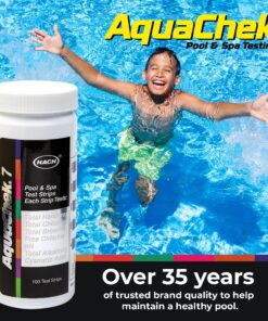 AquaChek 7-Way Pool and Spa Test Strips - Silver Pool Test Strips For pH, Total Chlorine, Free Chlorine, Bromine, Alkalinity, Total Hardness, and Cyanuric Acid - Water Quality Testing Kit (100 Strips) 1-Pack test strip 32 91TAY0WJaZS