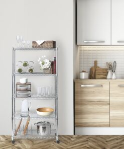 Seville Classics 5-Tier Steel Wire Shelving with Wheels, 30" W x 14" D, Chrome 5-Tier, 30" W x 14" D Silver 32 91TbomSqd2L