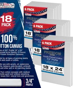 U.S. Art Supply 18 x 24 inch Stretched Canvas 12-Ounce Primed 6-Pack - Professional White Blank 3/4" Profile Heavy-Weight Gesso Acid Free Bulk Pack - Painting, Acrylic Pouring, Oil Paint 18" x 24" 11 91TelG6q2zL
