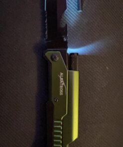 ALBATROSS 6 in 1 Survival Camping Tactical Folding Pocket Knife with Flashlight,Bottle Opener,Rope Cutter,Fire Starter,Glass Breaker,Multi-Function Tool(Green) Green 38 91Tg1VfOTTL