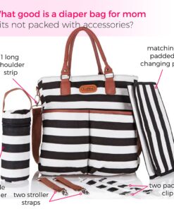 Alternative view of Kidnid Designer Baby Diaper Bag - Cotton Messenger Organizer Tote with Changing Pad, Black & White, 14-Inch