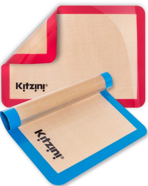 Kitzini Silicone Baking Mat Set. Non-Stick Silicone Mats for Baking. 2 Half Baking Sheets. BPA Free. Professional Grade Silicone Baking Sheet. Silicone Baking Mats for Cookies, Macarons & Pastry