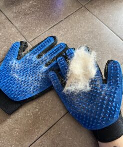 DELOMO Upgrade Pet Grooming Gloves Cat Brushes for Gentle Shedding - Efficient Pets Hair Remover Mittens - Dog Washing Gloves for Long and Short Hair Dogs & Cats & Horses - 1 Pair (Blue) 1A Blue- 1 Pair 40 91Twt14WfCL