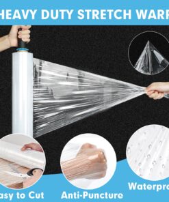 Stretch Film, PANDRI 4 Rolls Stretch Wrap with Handles Industrial Strength, Clear Shrink Wrap, Plastic Wrap for Moving Pallet Wrap, 15" x 1200 Ft Per Roll, 60 Ga, 2 Handles 15 91TzMQpcfJL