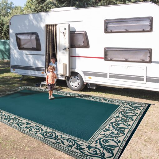 Stylish Camping RA4 9-Feet x 12-Feet RV Reversible Outdoor Mat, Green/Beige Classical Patio Mat 9'x12'