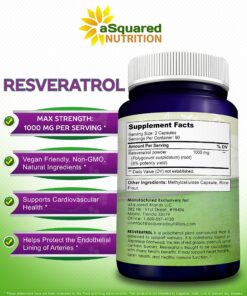aSquared Nutrition 100% Natural Resveratrol - 1000mg Per Serving Max Strength (180 Capsules) Antioxidant Supplement, Trans-Resveratrol Pills for Heart Health & Pure, Trans Resveratrol & Polyphenols 21 91U638i7sEL