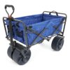 Mac Sports Heavy Duty Steel Frame Collapsible Folding 150 Pound Capacity Outdoor Beach Garden Utility Wagon Cart with 4 All Terrain Wheels, Blue/Black 28 91UFQzNJO3L