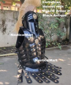 Alternative view of NauticalMart Greek Corinthian Helmet with Muscle Armor in Black Antique (Big Size)