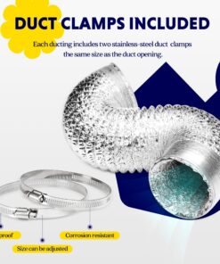 iPower GLDUCT4X8C 4 inch 8 feet Non-Insulated Flex Air Aluminum Foil Ducting Dryer Vent Hose for HVAC Ventilation with 2 Clamps, 4'' X 8', Silver 4'' X 8' 26 91UVI2D o5L