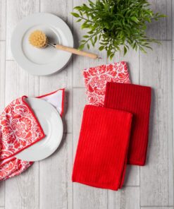 DII Cleaning Collection Multi-Purpose Microfiber, Red Damask, Dishtowel Set 18 91UY8St0DiL