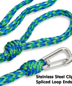 Premium PWC Dock Lines | 2-Pack Heavy Duty Braided Ropes, 3/4’’ x 7ft & 14ft Lengths, with 316 Stainless Steel Clip by Skog Å Kust 19mm (3/4 inch) dimeter rope 2-Pack: 7 & 14 ft Blue & Green 8 91UdWABCS L