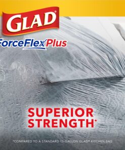 Glad ForceFlexPlus Tall Kitchen Drawstring Trash Bags - 13 Gallon Grey Trash Bag, Fresh Clean with Febreze Freshness 68 Count 26 91UtP3Bi4DL