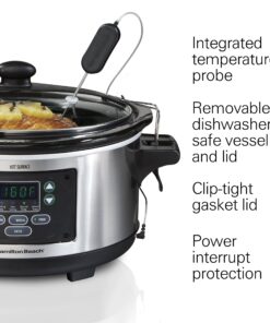 Hamilton Beach Portable 6 Quart Set & Forget Digital Programmable Slow Cooker Lock, Dishwasher Safe Crock & Lid, Temperature Probe, Stainless Steel 21 91VI38Ipj0L