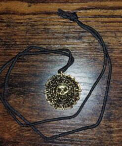 MASTER USA - COIN - Coin Necklace, Antique Gold Alloy Metal Medallion, Includes Black Nylon Neck Cord, Perfect for Cosplay, Pirates, Caribbean, Aztec, Skull, Fantasy - COIN, Small 31 91VRnhFUZ6L