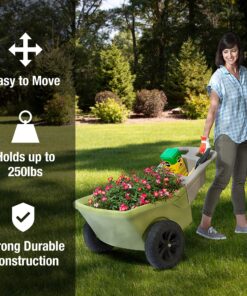 Alternative view of Simplay3 Easy Haul Wheelbarrow with Garden Tool Storage Tray, Durable Heavy-Duty Plastic Wheelbarrow with Large Easy Turn Wheels - Green, Made in USA