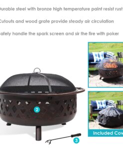 Sunnydaze Bronze Crossweave Wood-Burning Fire Pit - Includes Spark Screen, Fireplace Poker, and Round Cover - 36-Inch 36 in 23 91VnHvMZyzL