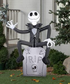 Gemmy Halloween Inflatable Outdoor Scarecrow A Nightmare Before Christmas Jack Skellington On Tombstone Decoration Airblow Inflatable 5' x 3.5' 3 91Vv4WkSQ8L