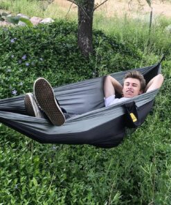 Wise Owl Outfitters Camping Hammock - Camping Essentials & Camping Gifts, Portable Hammock Single or Double Hammock for Outdoor, Indoor w/Hammock Straps Black & Grey Medium 37 91Vx7vlmr7L