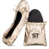 Women's Foldable Portable Travel Ballet Flat Roll Up Slipper Shoes Large Gold