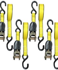 Ratchet Tie Down Strap – 4 Pack – 1 Inch – 15 Feet – 500 LBS Working Load – 1500 LB Break Strength – Cam buckle Alternative – Cargo Straps Perfect for Moving Appliances, Lawn Equipment, Motorcycle, ATV by Everest 7 91W2AYvvI2L