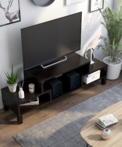 Furniture of America Everette Modern 3 Open Shelves TV Console/Stand with Wooden Legs, 60", Cappuccino 13 91W9QAm3uXL