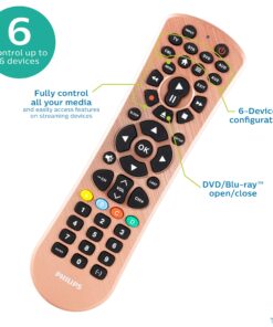 Philips Universal Remote Control Replacement for Samsung, Vizio, LG, Sony, Sharp, Roku, Apple TV, RCA, Panasonic, Smart TVs, Streaming Players, Blu-ray, DVD, Simple Setup, 6 Device, Rose, SRP6239R/27 9 91WBasSUgeL
