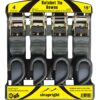 Ratchet Tie Down Straps, Extra Long at 19 Feet. Heavy Duty with Rubber Handle Which Won't Come Off. Comes with Bonus Storage Bag and Instructional Booklet 1 Pack Black
