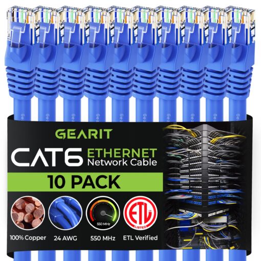 GearIT Cat 6 Ethernet Cable 10 ft (10-Pack) - Cat6 Patch Cable, Cat 6 Patch Cable, Cat6 Cable, Cat 6 Cable, Cat6 Ethernet Cable, Network Cable, Internet Cable - Blue 10 Feet