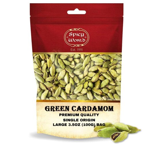 Spicy World Green Cardamom Pods 3.5 Oz - As Seen on Tik Tok - Premium Quality Whole Green Cardamom Pods | Vegan | Large | Aromatic Cardamon 3.5 Ounce (Pack of 1)