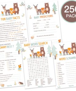 Alternative view of Baby Shower Games for Boy or Girl - Set of 5 Activities for 50 Guests - Pack of 250 Cards - Baby Shower Supplies - Woodland Animals