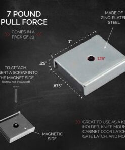 Master Magnetics Ceramic Latch Magnet Assemblies - Rectangular with Center Hole, Zinc Plated, 1" Length, 0.875" Width, 0..25" Height, 7 Pound Pull, Silver, Pack of 20, CA403CNX20 19 91WwUtKCqL