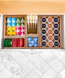 Seville Classics Bamboo Premium Organizer Storage Bins for Kitchen Silverware, Pantry, Closet, Office Desk, Pens, Utensils, Makeup, K Cup, Bamboo, Bin Set (5 Piece) Bin Set (5 Piece) 25 91X03VfeSRL