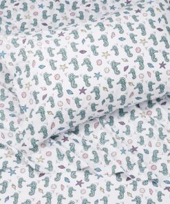 Amazon Basics Kid's Ocean Party Soft Easy-Wash Microfiber Sheet Set, Twin, Teal Seahorses 9 91X1HtqO24L