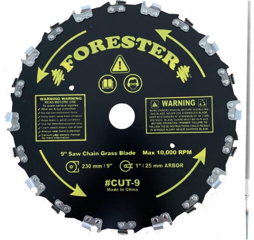 FORESTER Brush Cutter Blades and File Set - Trimmer Chainsaw Tooth Saw Blade - for Trimming Trees, Cutting String, Underbrush, and More - 20 Tooth 9" Circular Brush Blade with 3/16" File 9" (20 Tooth)