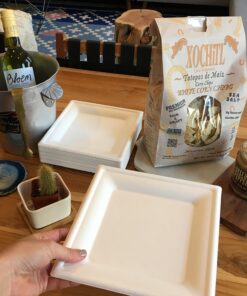 Susty Party 8-Inch Compostable Square Plates (50 Plates), Sugarcane Heavy Duty Disposable Biodegradable Plate, White 21 91X5VuTsuL