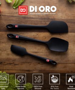 DI ORO Silicone Spatula Set - Rubber Kitchen Spatulas for Baking, Cooking, & Mixing - 600°F Heat-Resistant & BPA Free Silicone Scraper Spatulas for Nonstick Cookware - Dishwasher Safe (3pc, Black) 31 91X77 STr8L